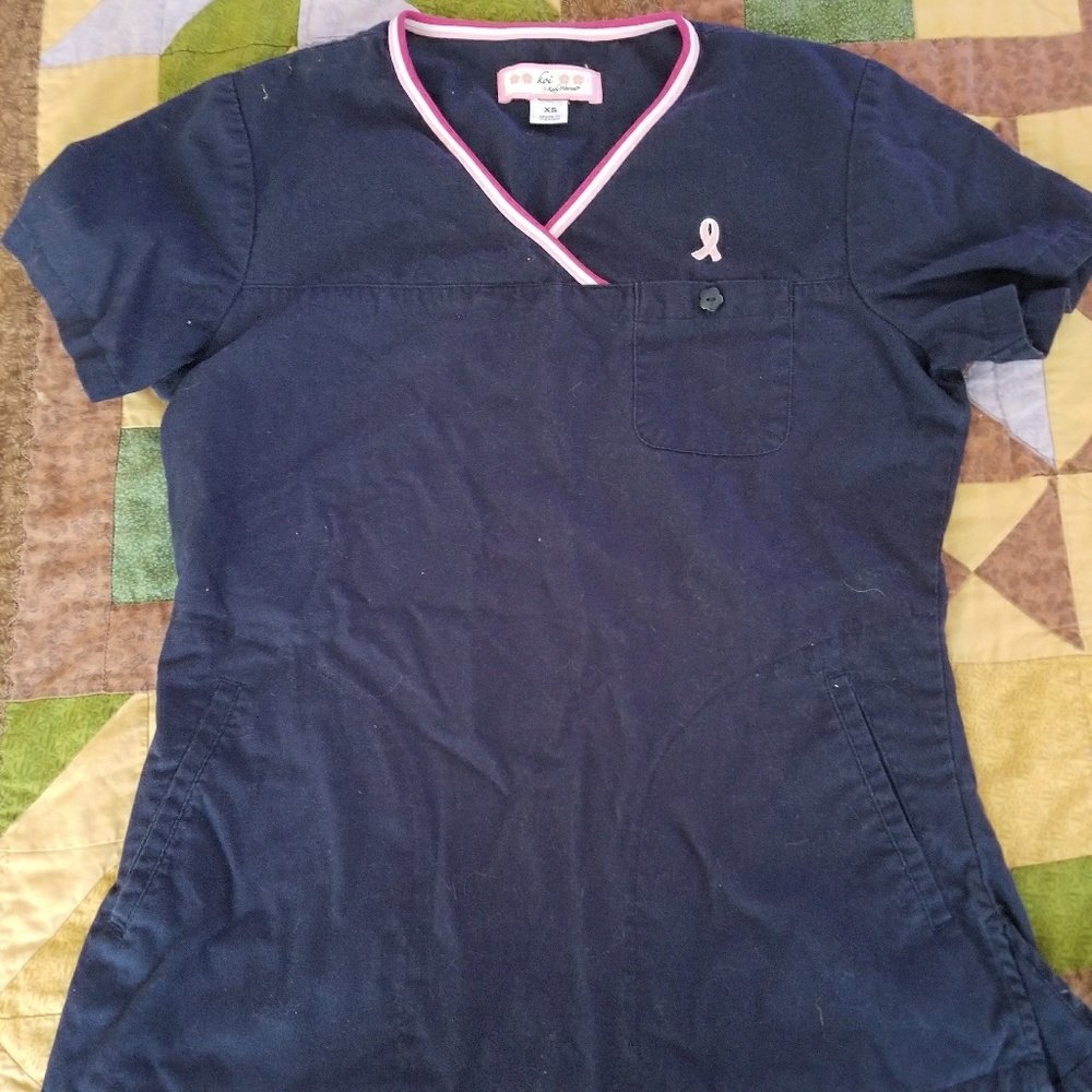Navy Koi scrubs top-Breast cancer awareness